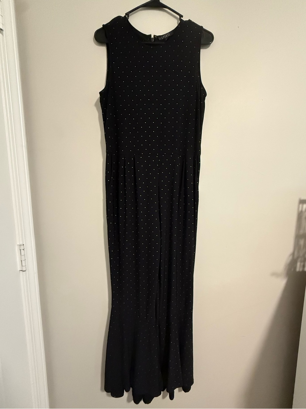 Spense Black Sleeveless Maxi Jumpsuit with Subtle Silver Dots